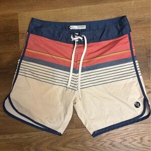 Ezekiel Men's Swim Hybrid Shorts - Coral, Navy, and Beige